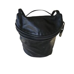 Black Leather Crossbody Pouch Bag Zip Closure  All Leather